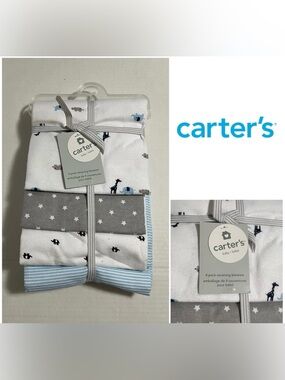 🆕CARTER’S - NWT - 40”X30” - 4PK - INFANT BOYS BLUE GREY RECEIVING BLANKETS